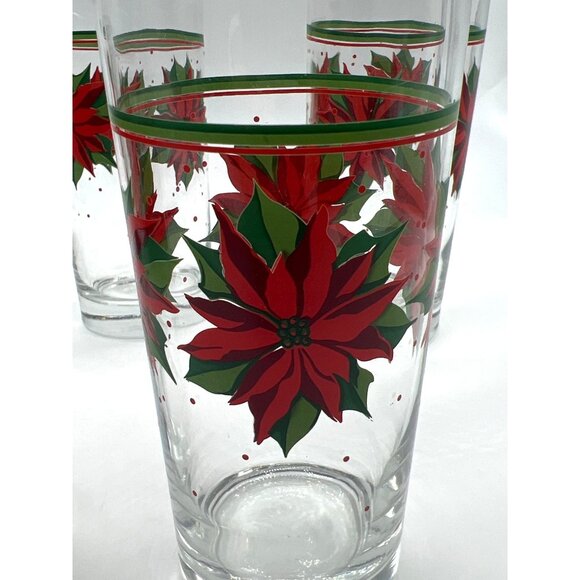 Vintage Libby Christmas Poinsettia Drinking Glasses Set of 5 Holiday Water Glass - Picture 7 of 9